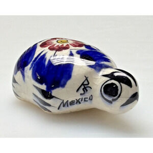 Vtg Mexican Tonala Pottery Mini Turtle Hand Painted Glazed Floral Signed As Is